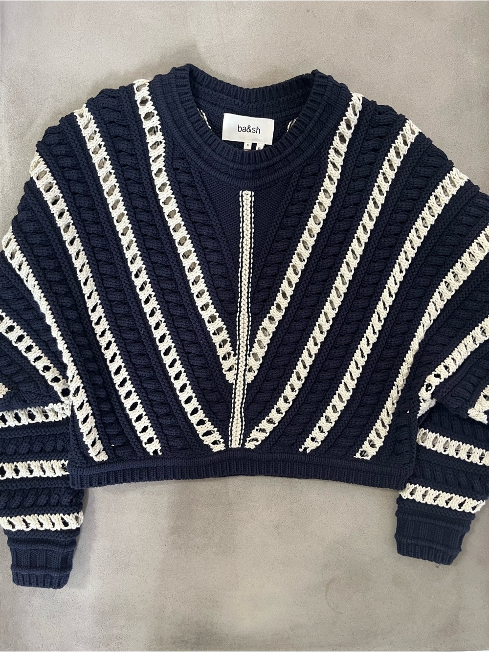 ba&sh Gardy Women's Blue & White Striped Cable-Knit Crewneck Sweater Small